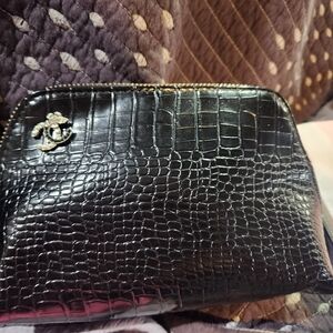 CHANEL Black Crocodile Patterned Pouch